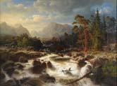 river landscape with figures and mills